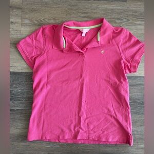 Lilly Pulitzer Hot Pink Polo with Lime Trim and Palm Logo